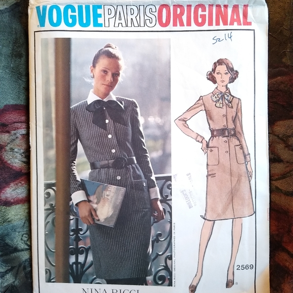 Vintage VOGUE Paris Original 2569 Nina Ricci Dress Pattern Size 14 Uncut - Picture 1 of 13